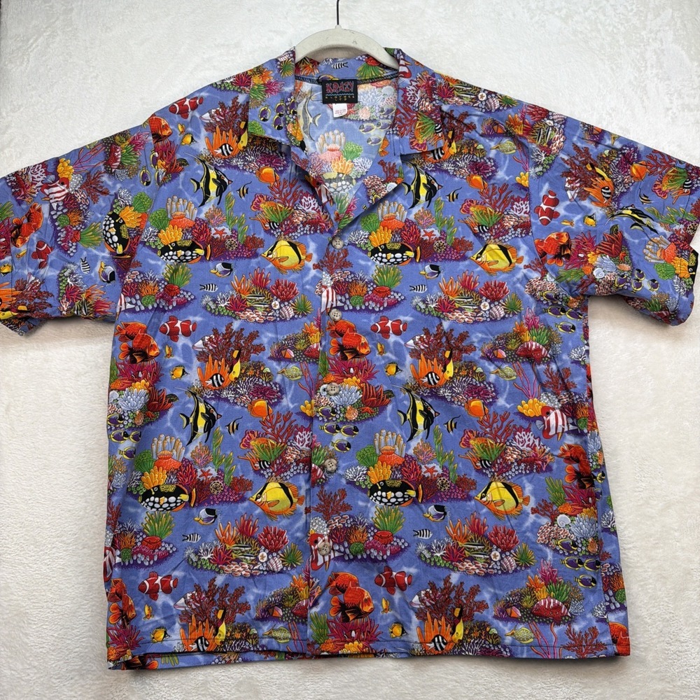 Krazy Klothes Fish Print Hawaiian Shirt Mens L XL Novelty Fishing Made USA